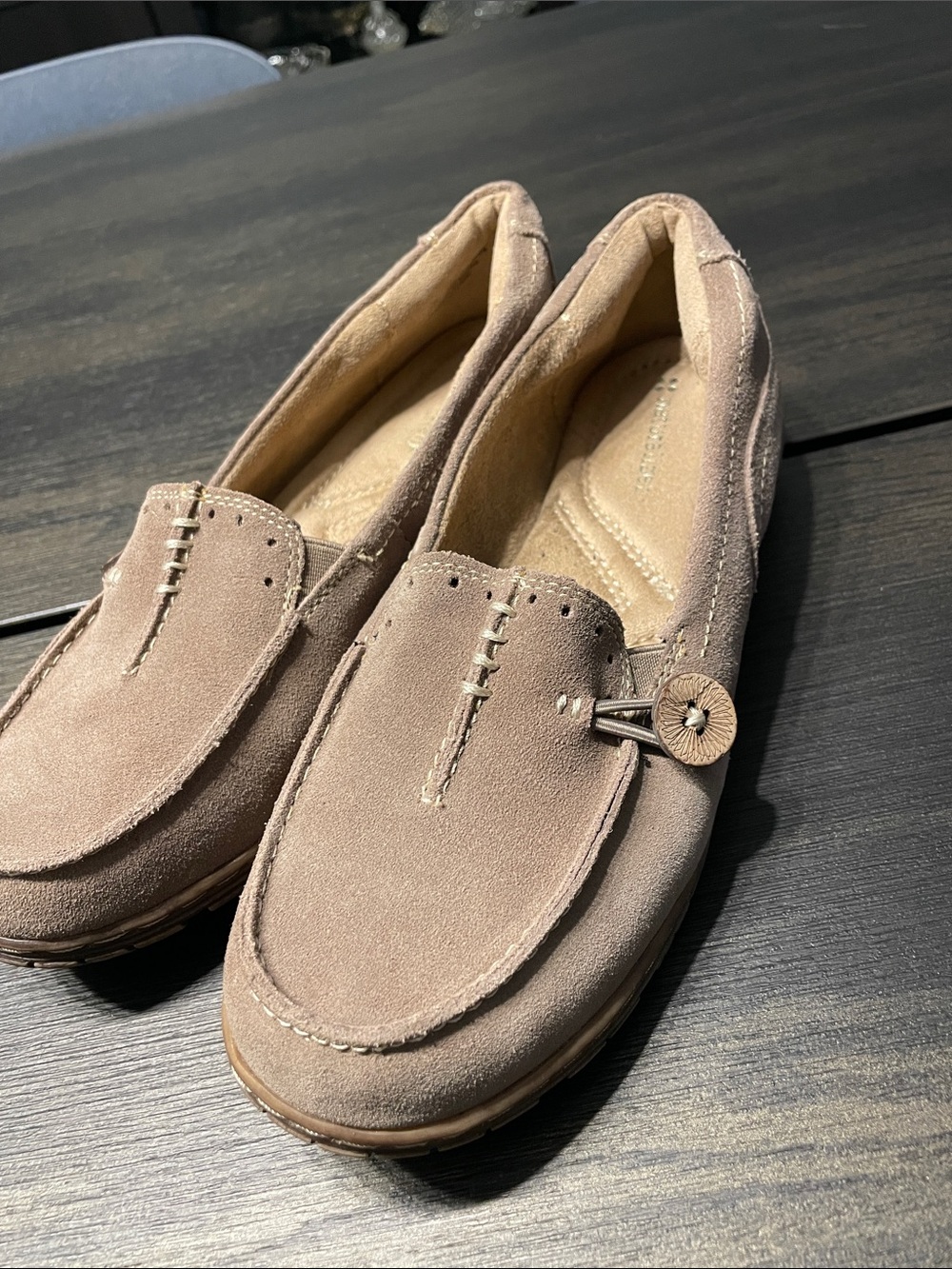 Naturalizer Women's Taupe Suede Slip-On Loafers with Button Accent